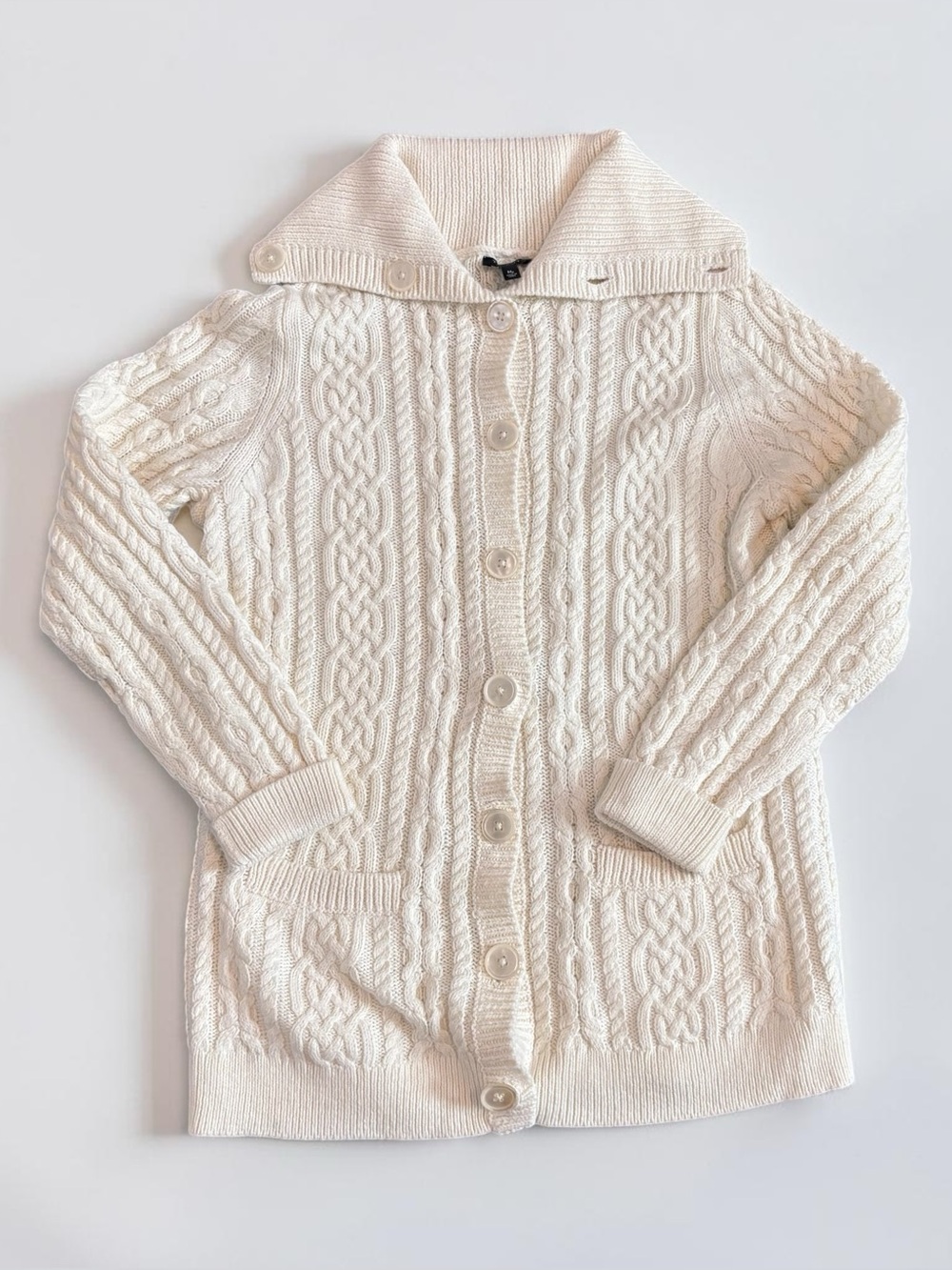 Talbots Cable Knit Button Front Cardigan Sweater Ivory Women's Medium Petite